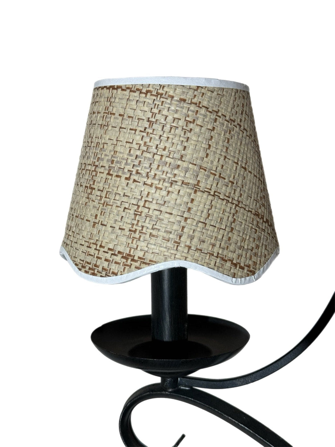 6" Raffia Hardback Scalloped Chandelier Shade - White trim tape Top and Bottom (2) Shades in stock - Lux Lamp Shades